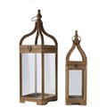 Urban Trends Collection Wood Square Lantern with Top Metal Ring Hanger  Glass Sides Natural Brown Set of 2 54209